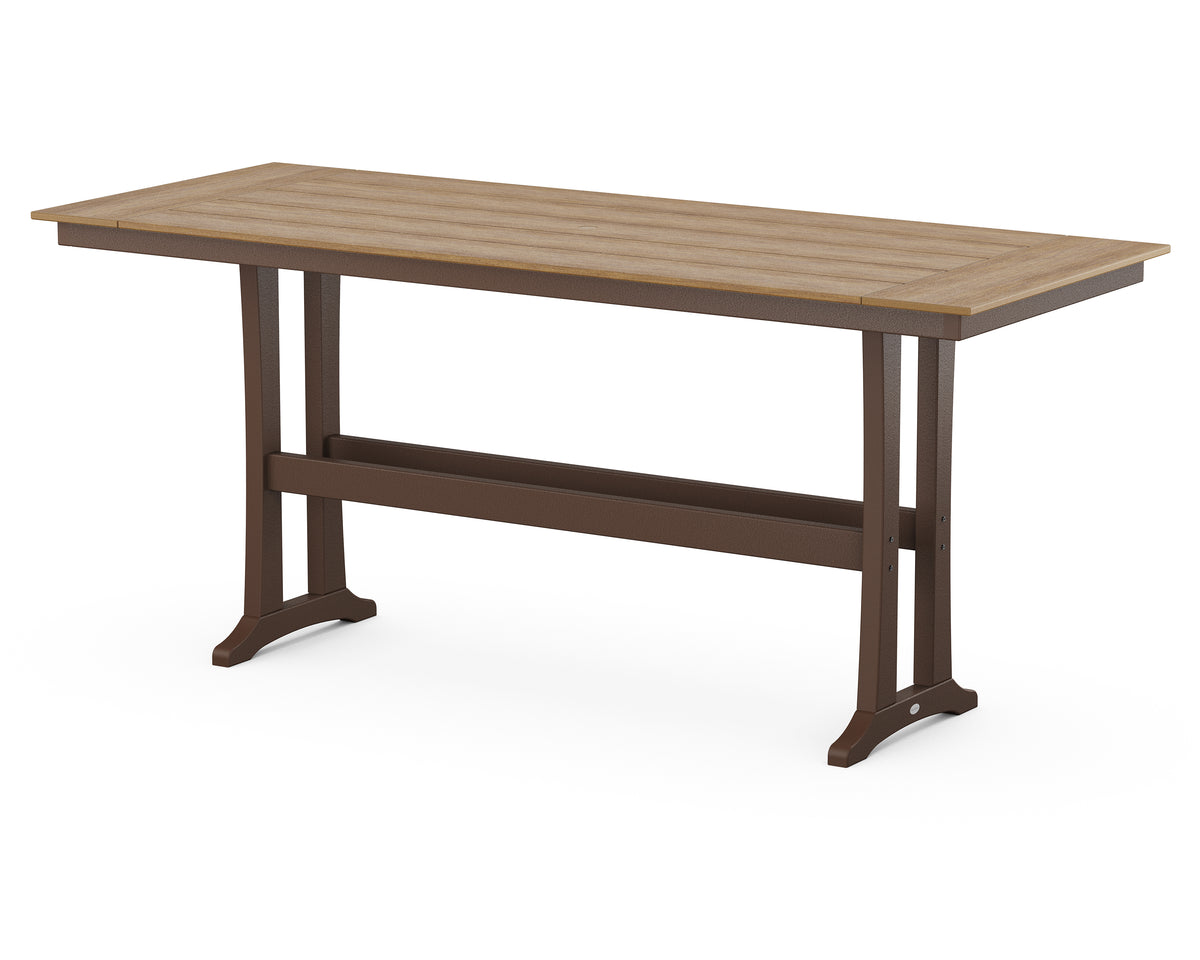 POLYWOOD Farmhouse Trestle 38" x 96" Bar Table in Mahogany / Natural