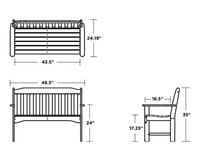 POLYWOOD Country Living 48" Garden Bench dimension drawing with width, depth and height measurements
