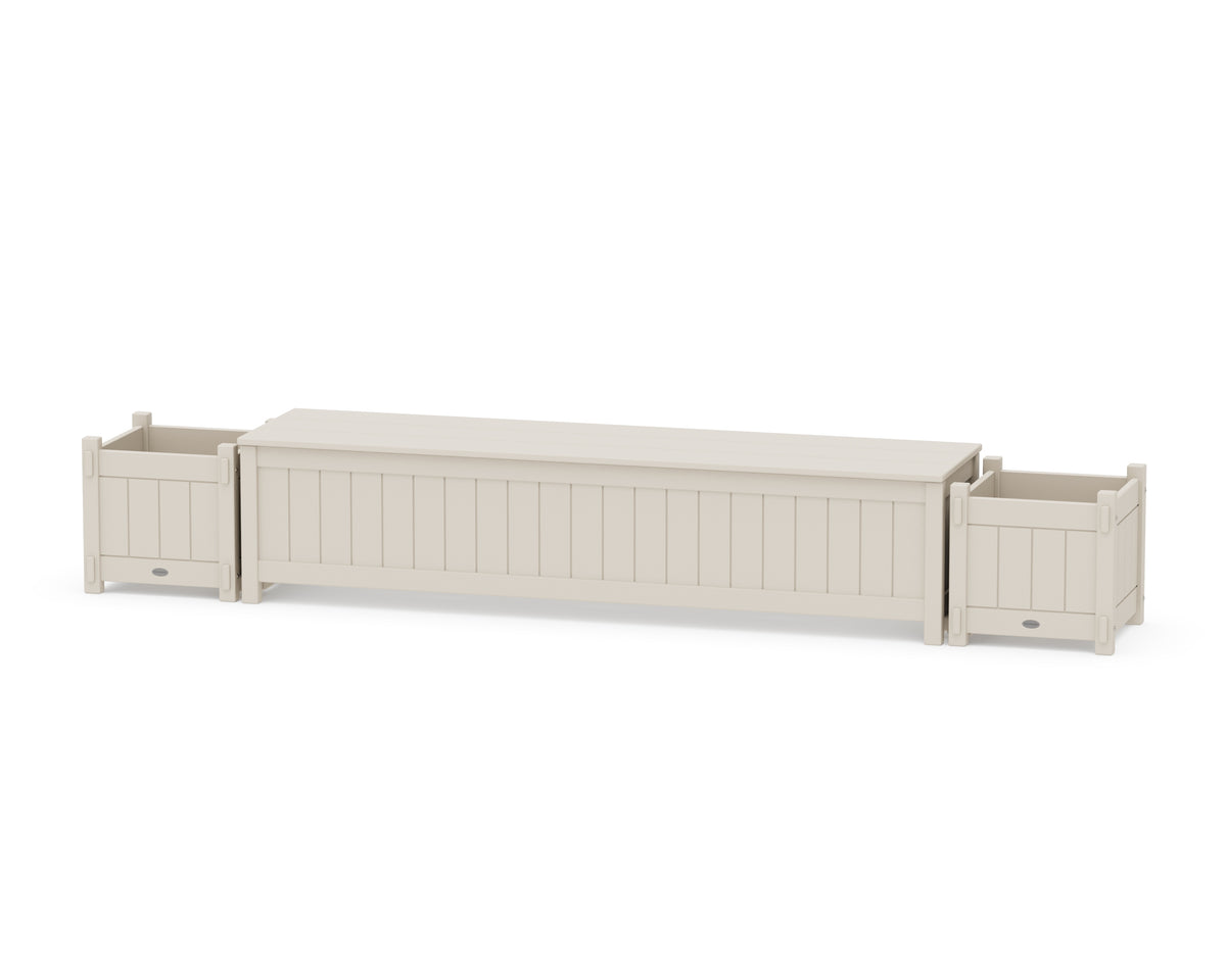 POLYWOOD 72" Vineyard Straight Planter Storage Bench Set in Sand
