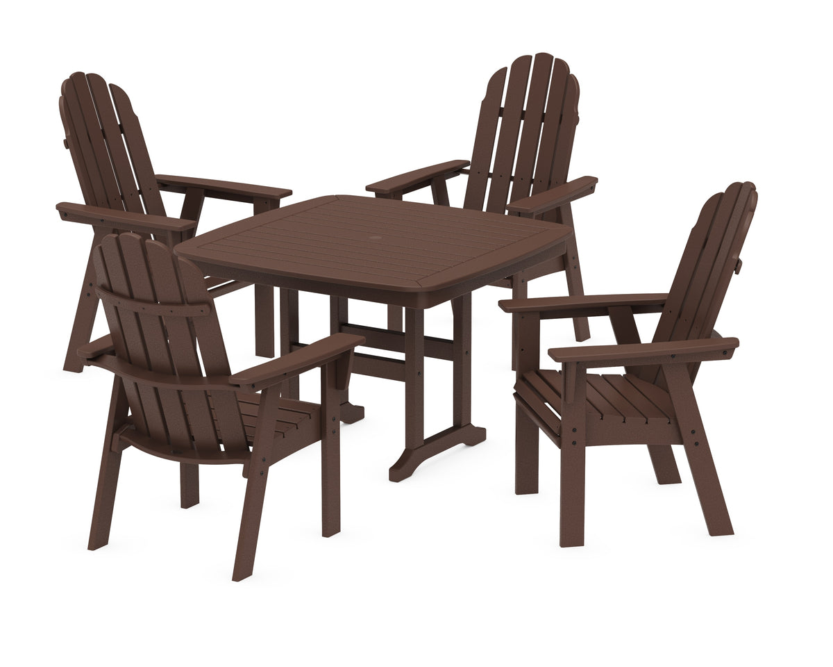 POLYWOOD Vineyard Curveback Adirondack 5-Piece Dining Set - 44" Table in Mahogany