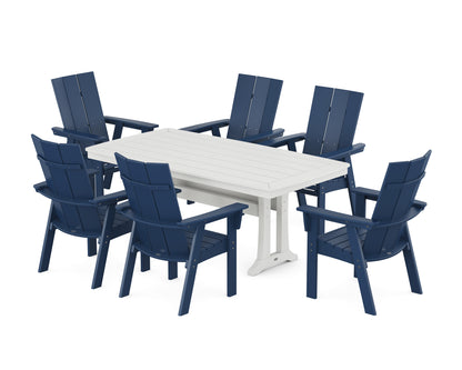 POLYWOOD Modern Curveback Adirondack 7-Piece Dining Set with Trestle Legs in Navy / White