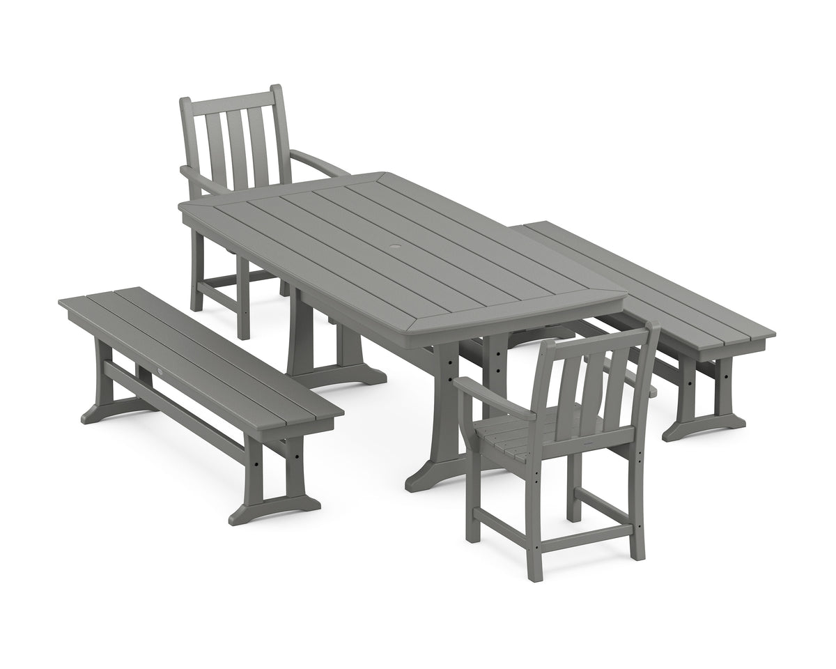 POLYWOOD Traditional Garden 5-Piece Dining Set with Trestle Legs - 38" x 73" Table in Slate Grey