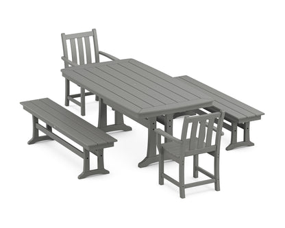 POLYWOOD Traditional Garden 5-Piece Dining Set with Trestle Legs - 38" x 73" Table in Slate Grey