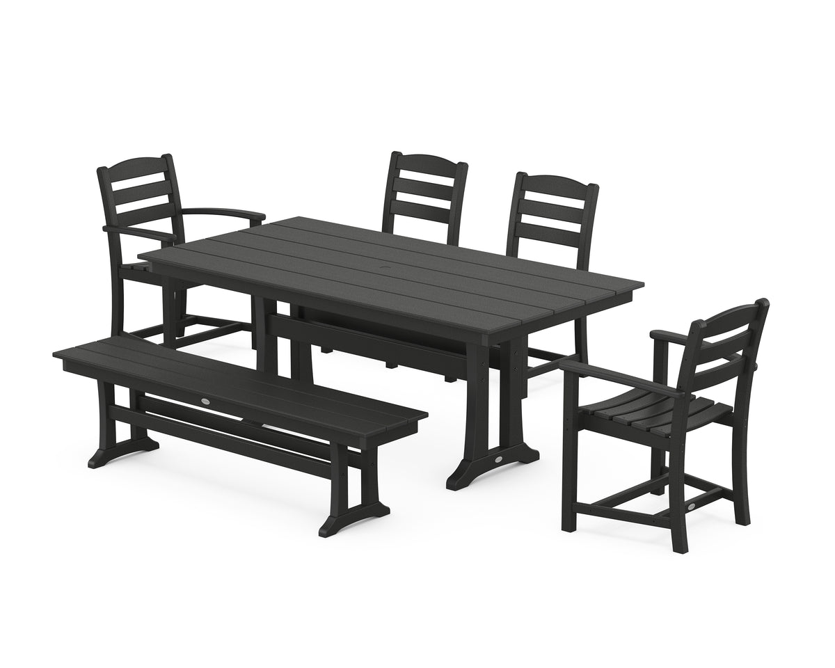 POLYWOOD La Casa Café 6-Piece Farmhouse Dining Set with Trestle Legs in Black