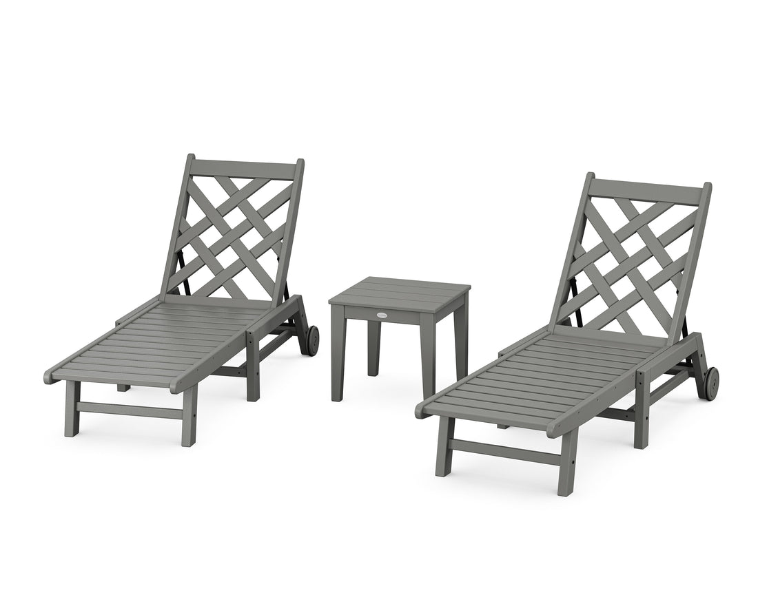 POLYWOOD Wovendale 3-Piece Chaise Set with Wheels in Slate Grey