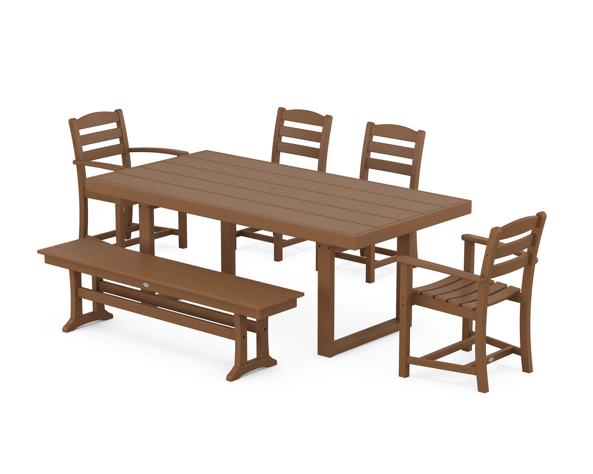 POLYWOOD La Casa Café 6-Piece Dining Set with Bench - 39" x 78" Table in Teak