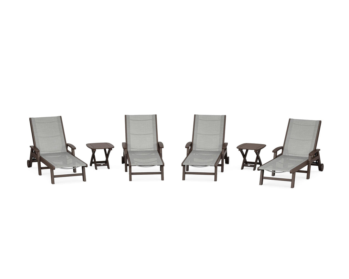POLYWOOD Coastal Chaise 6-Piece Set with Wheels in Mahogany / Metallic