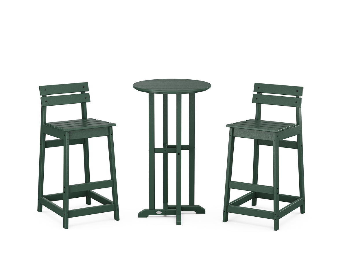 POLYWOOD Modern Studio Plaza Lowback Bar Chair 3-Piece Bistro Set in Green