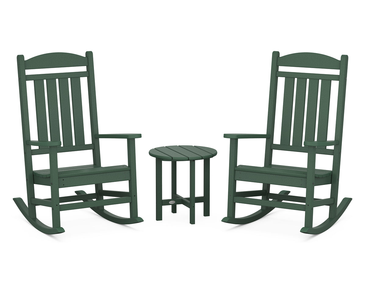 POLYWOOD Presidential 3-Piece Rocker Set with Round Side Table in Green