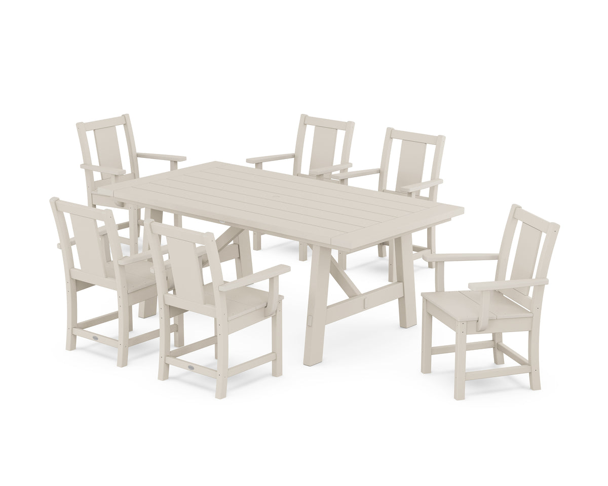 POLYWOOD Prairie Arm Chair 7-Piece Rustic Farmhouse Dining Set in Sand