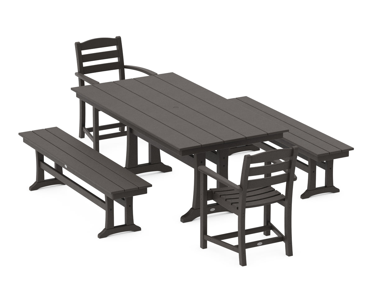 POLYWOOD La Casa Café 5-Piece Farmhouse Dining Set with Trestle Legs in Vintage Coffee