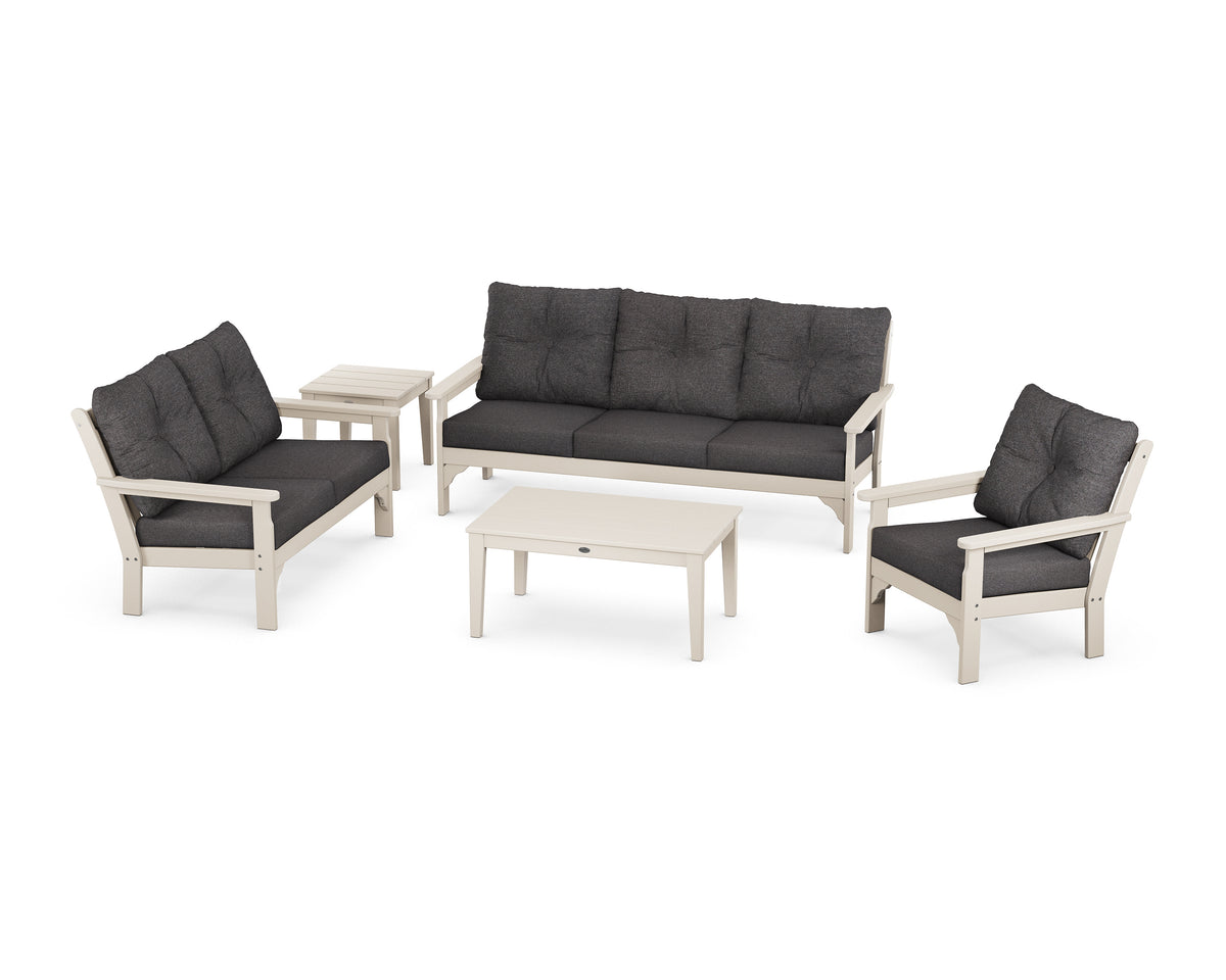 POLYWOOD Vineyard 5-Piece Deep Seating Set with Sofa in Sand / Ash Charcoal