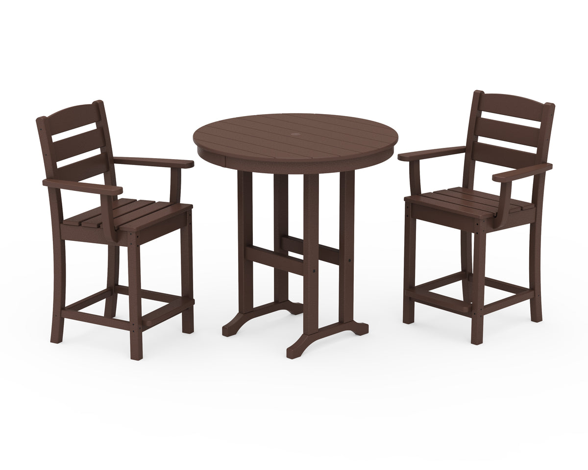 POLYWOOD Lakeside 3-Piece Round Farmhouse Arm Chair Counter Set in Mahogany