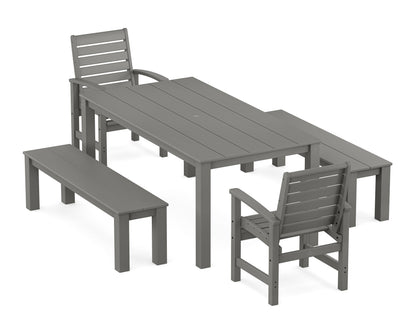 POLYWOOD Signature 5-Piece Parsons Dining Set with Benches in Slate Grey