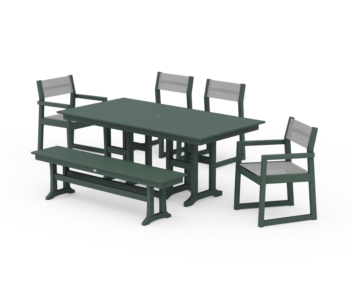 POLYWOOD EDGE Sling 6-Piece Farmhouse Dining Set in Green / Metallic