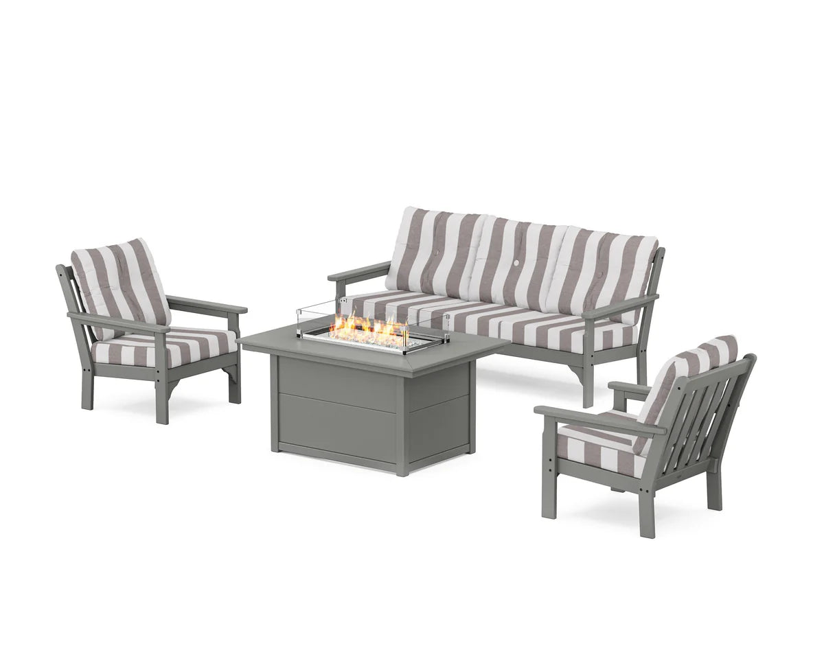 POLYWOOD Vineyard Deep Seating Fire Pit Table Set