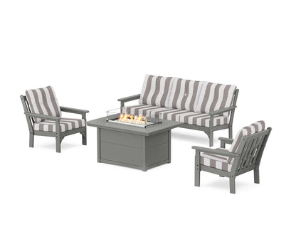 POLYWOOD Vineyard Deep Seating Fire Pit Table Set