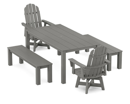 POLYWOOD Vineyard Curveback Adirondack 5-Piece Parsons Swivel Dining Set with Benches in Slate Grey