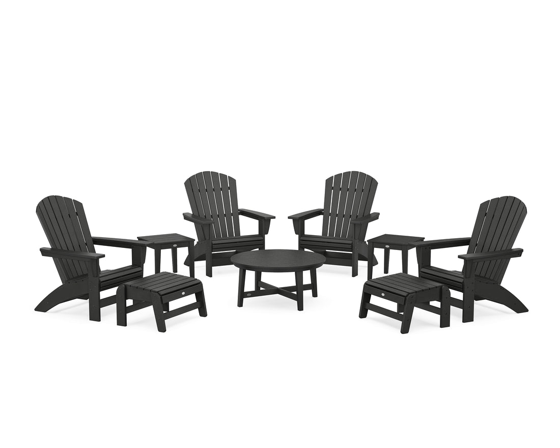 POLYWOOD Nautical Grand Adirondack 9-Piece Conversation Set in Black