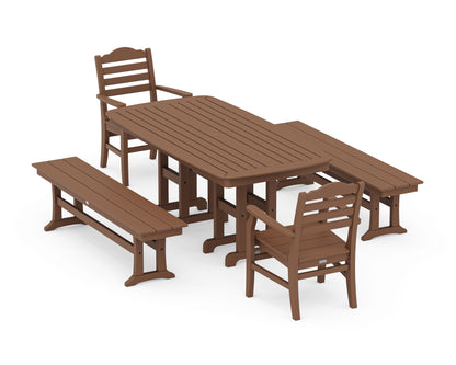 POLYWOOD Savannah 5-Piece Dining Set with Benches in Teak