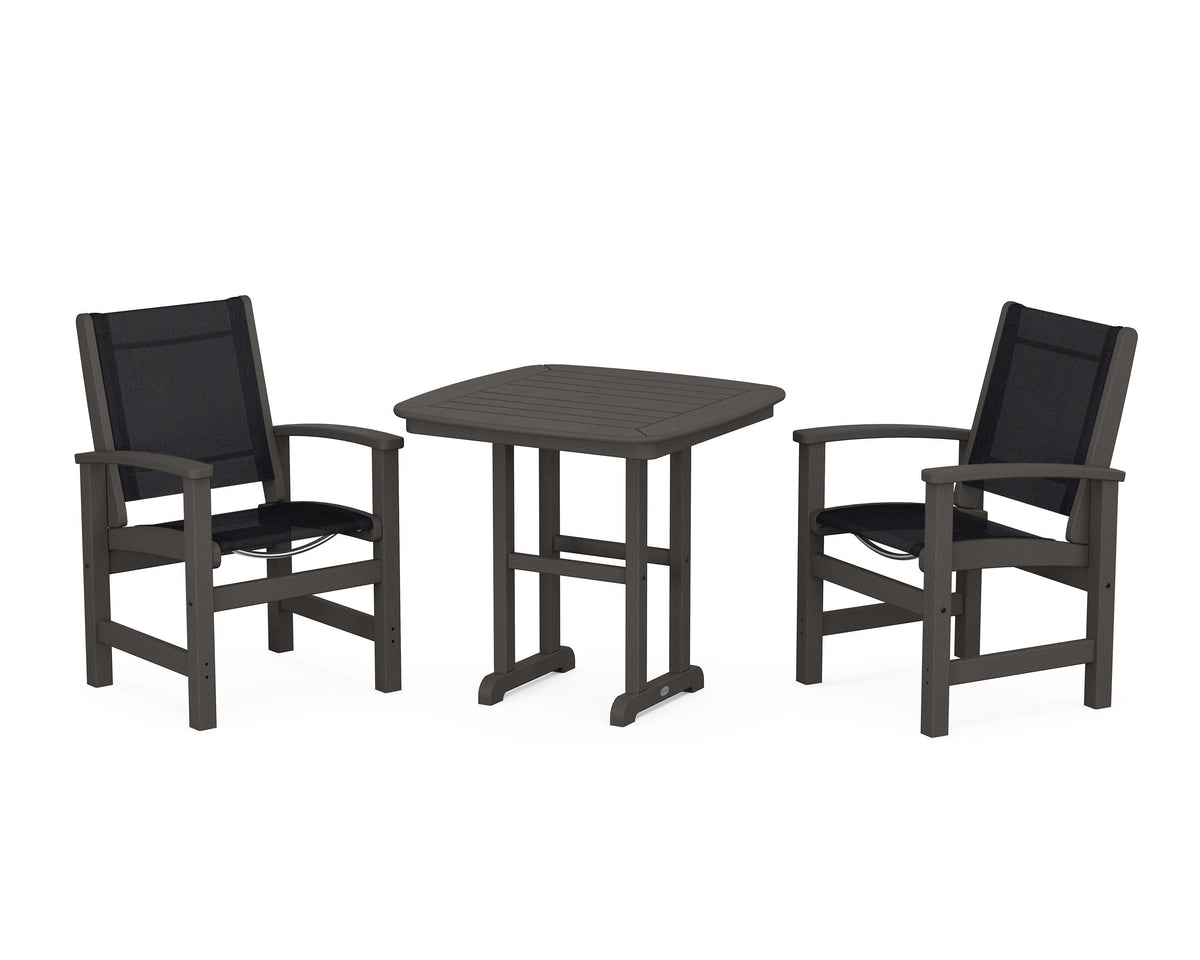 POLYWOOD Coastal 3-Piece Dining Set in Vintage Coffee / Black