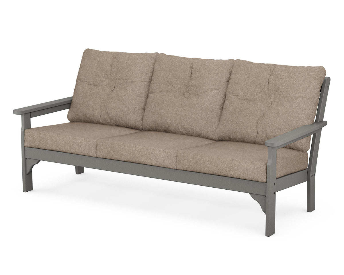 POLYWOOD Vineyard Deep Seating Sofa in Slate Grey / Spiced Burlap