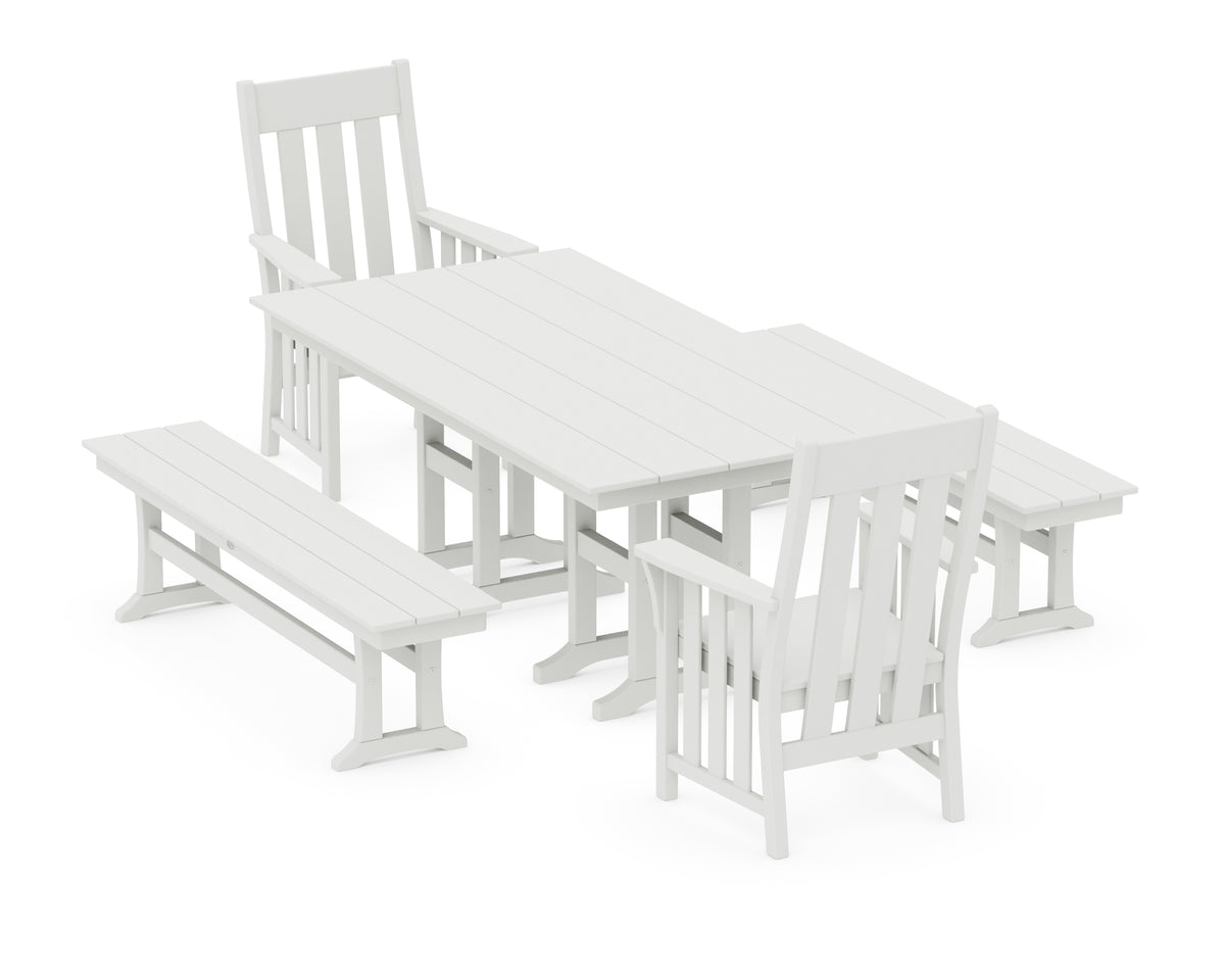 POLYWOOD Acadia 5-Piece Farmhouse Dining Set with Benches in Vintage White