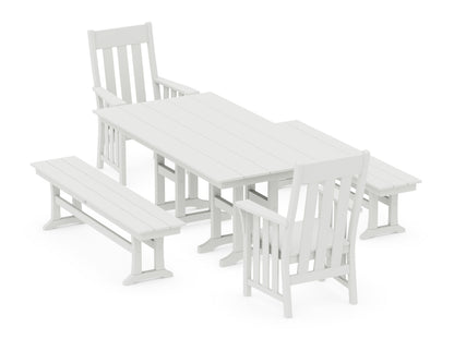 POLYWOOD Acadia 5-Piece Farmhouse Dining Set with Benches in Vintage White