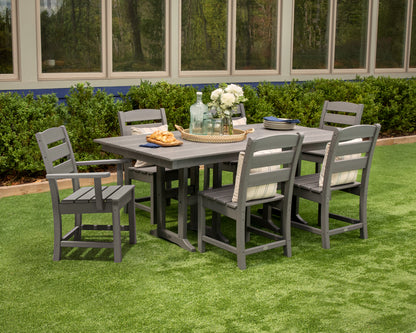 POLYWOOD Lakeside 7-Piece Farmhouse Dining Set in Slate Grey in an outdoor setting