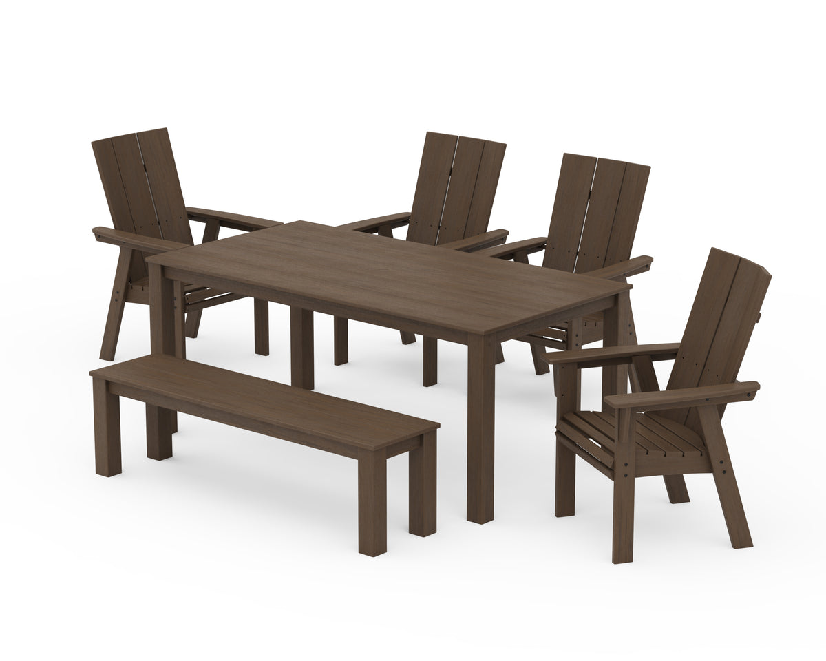 POLYWOOD Modern Curveback Adirondack 6-Piece Parsons Dining Set with Bench in Kona