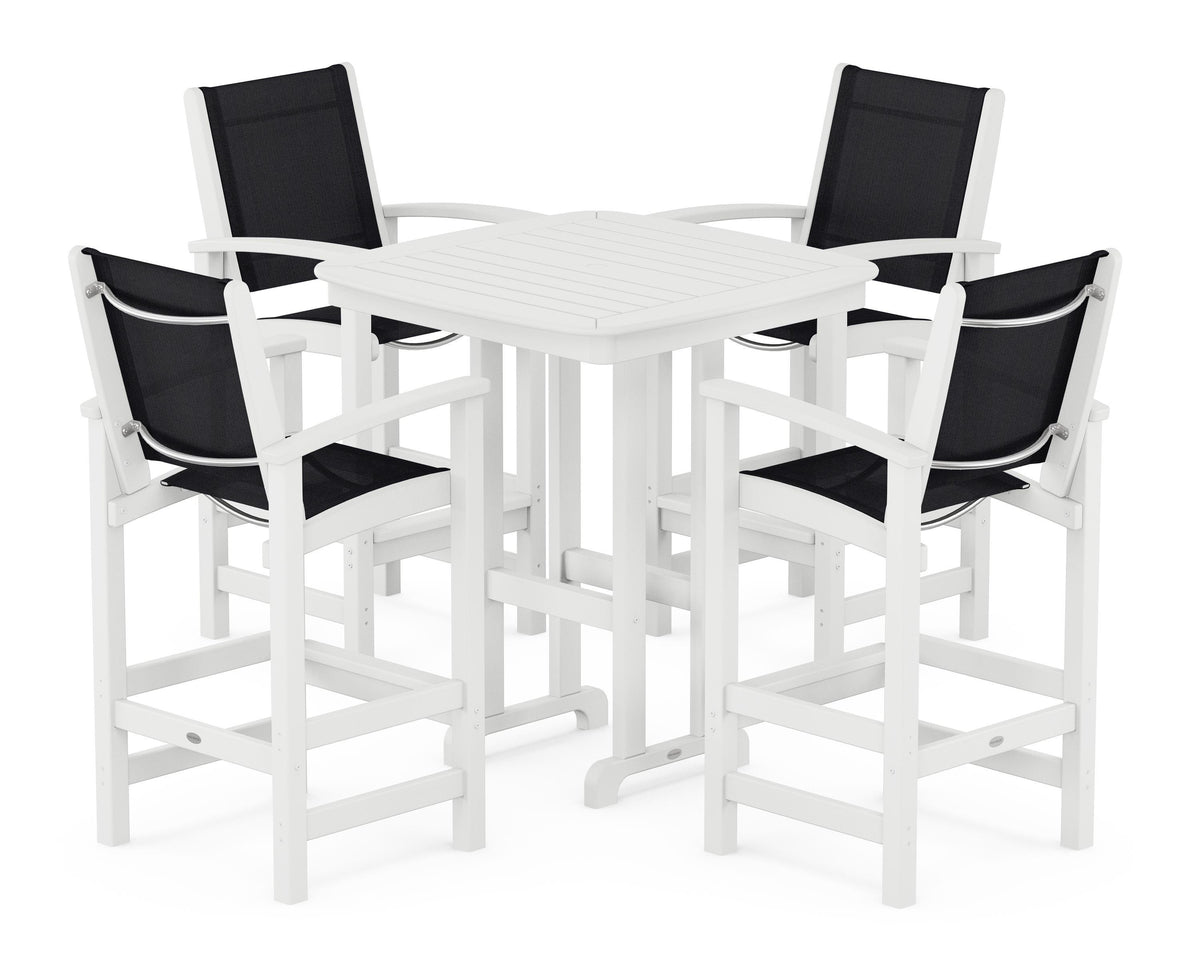 POLYWOOD Coastal 5-Piece Bar Set in White / Black
