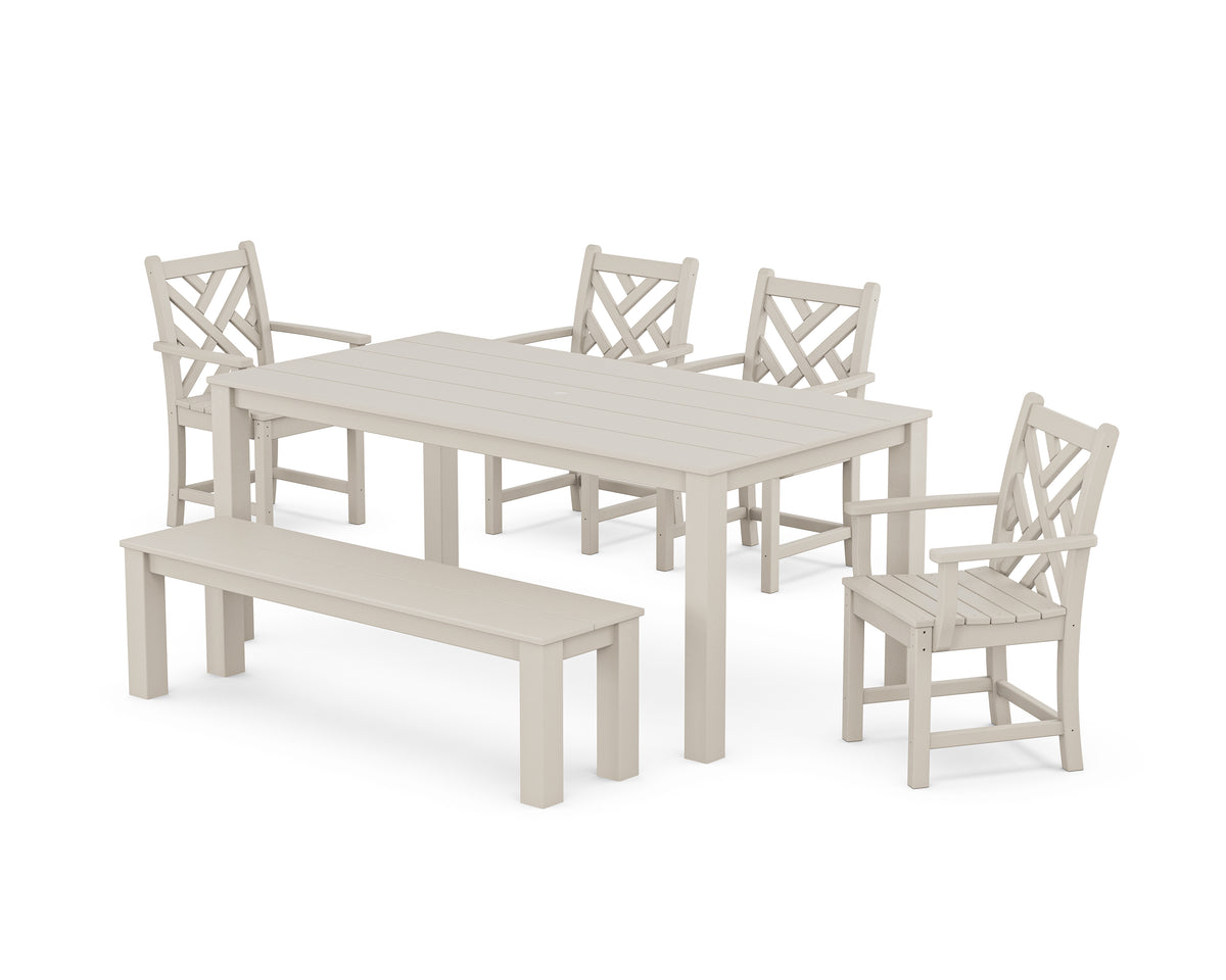 POLYWOOD Chippendale 6-Piece Parsons Dining Set with Bench in Sand