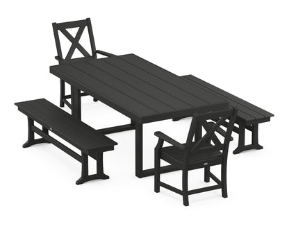 POLYWOOD Braxton 5-Piece Dining Set with Benches - 39" x 78" Table in Black