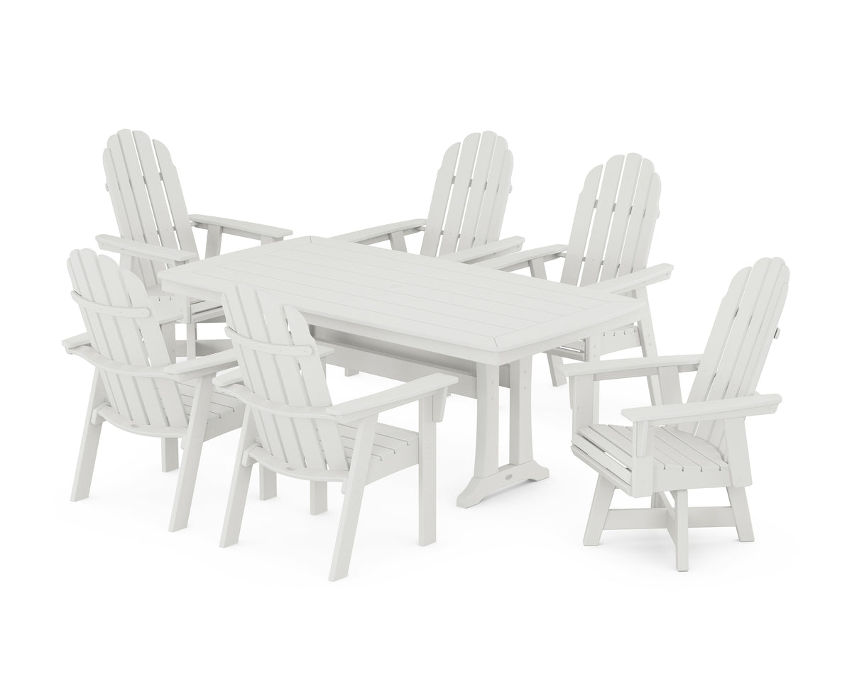 POLYWOOD Vineyard Curveback Adirondack Swivel Chair 7-Piece Dining Set with Trestle Legs in Vintage White