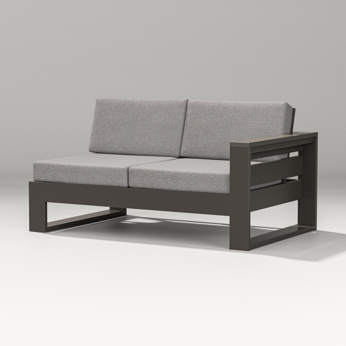 POLYWOOD Latitude Modular Right Arm Loveseat in Vintage Coffee / Grey Mist