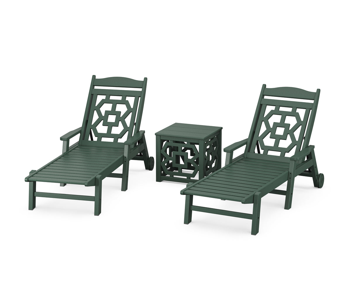 POLYWOOD Chinoiserie 3-Piece Chaise Set in Green
