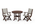 POLYWOOD Coastal Folding Chair 3-Piece Round Dining Set in Mahogany / Birch