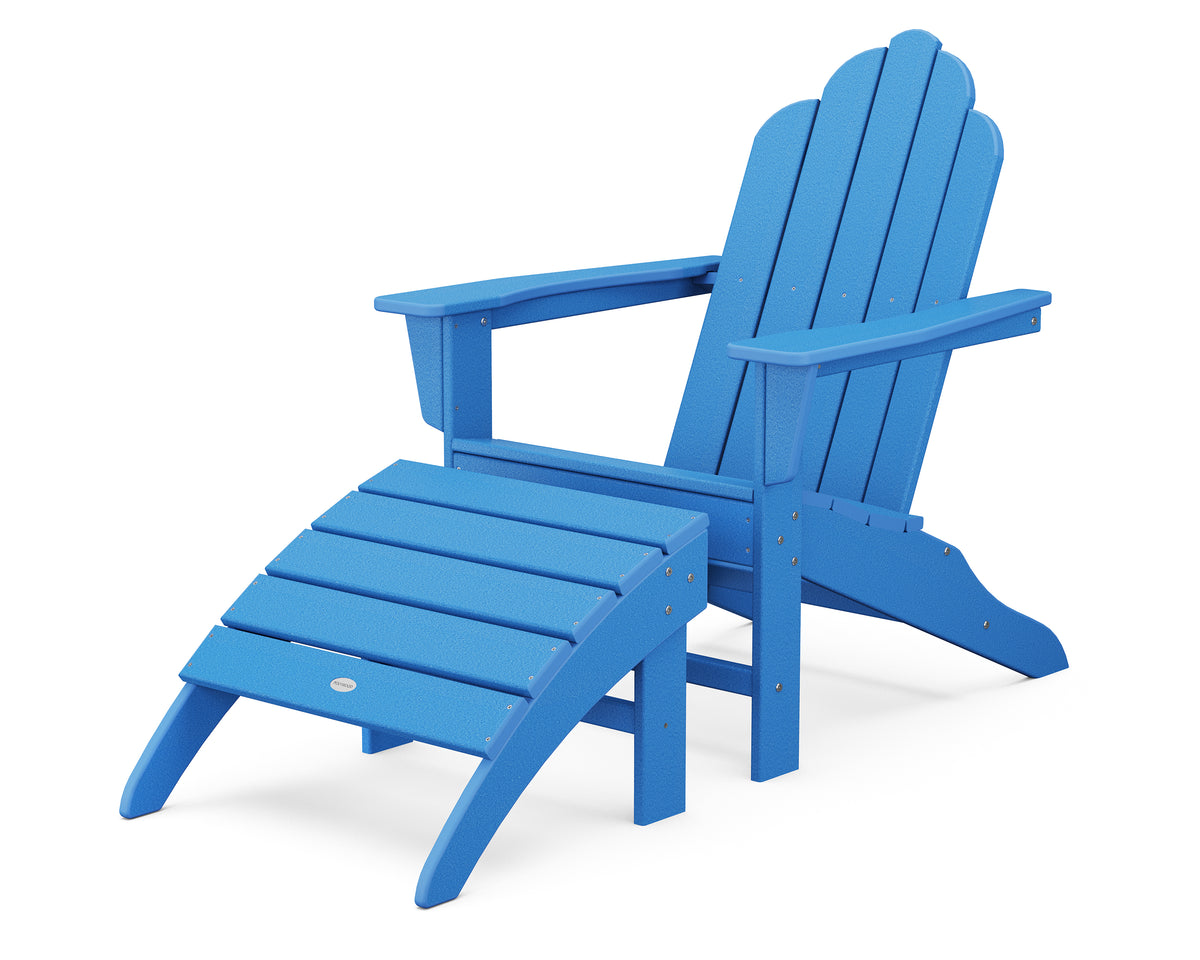 POLYWOOD Long Island Adirondack 2-Piece Set with South Beach Adirondack Ottoman in Pacific Blue