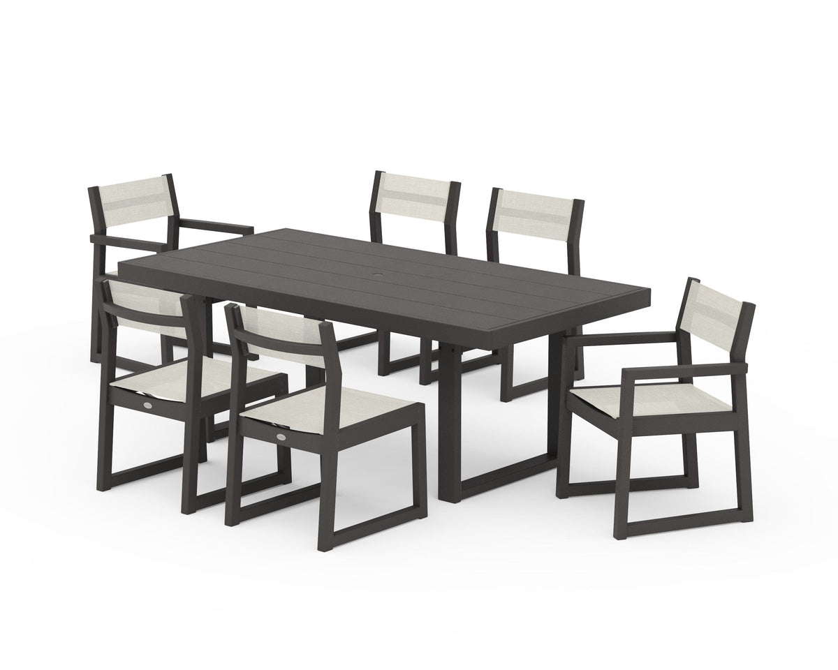 POLYWOOD EDGE Sling 7-Piece Dining Set in Vintage Coffee / Parchment