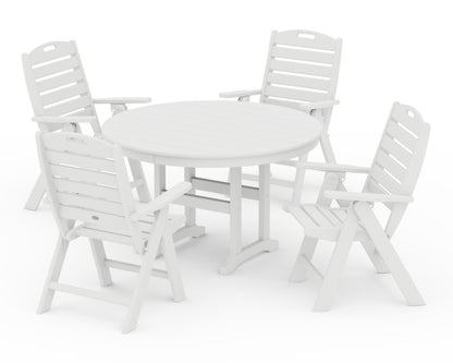 POLYWOOD Nautical Folding Chair 5-Piece Round Farmhouse Dining Set in White