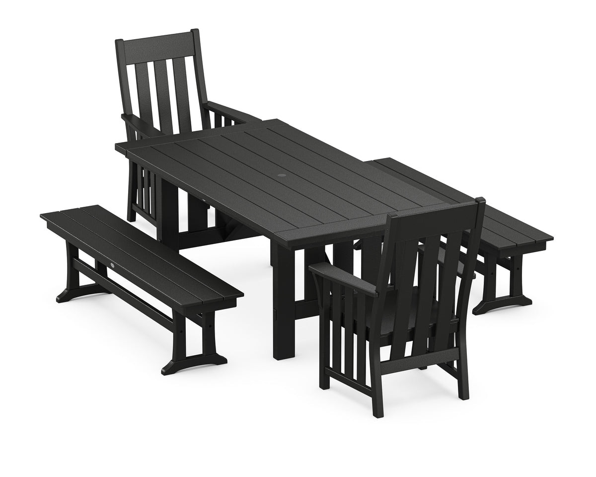 POLYWOOD Acadia 5-Piece Dining Set with Benches in Black