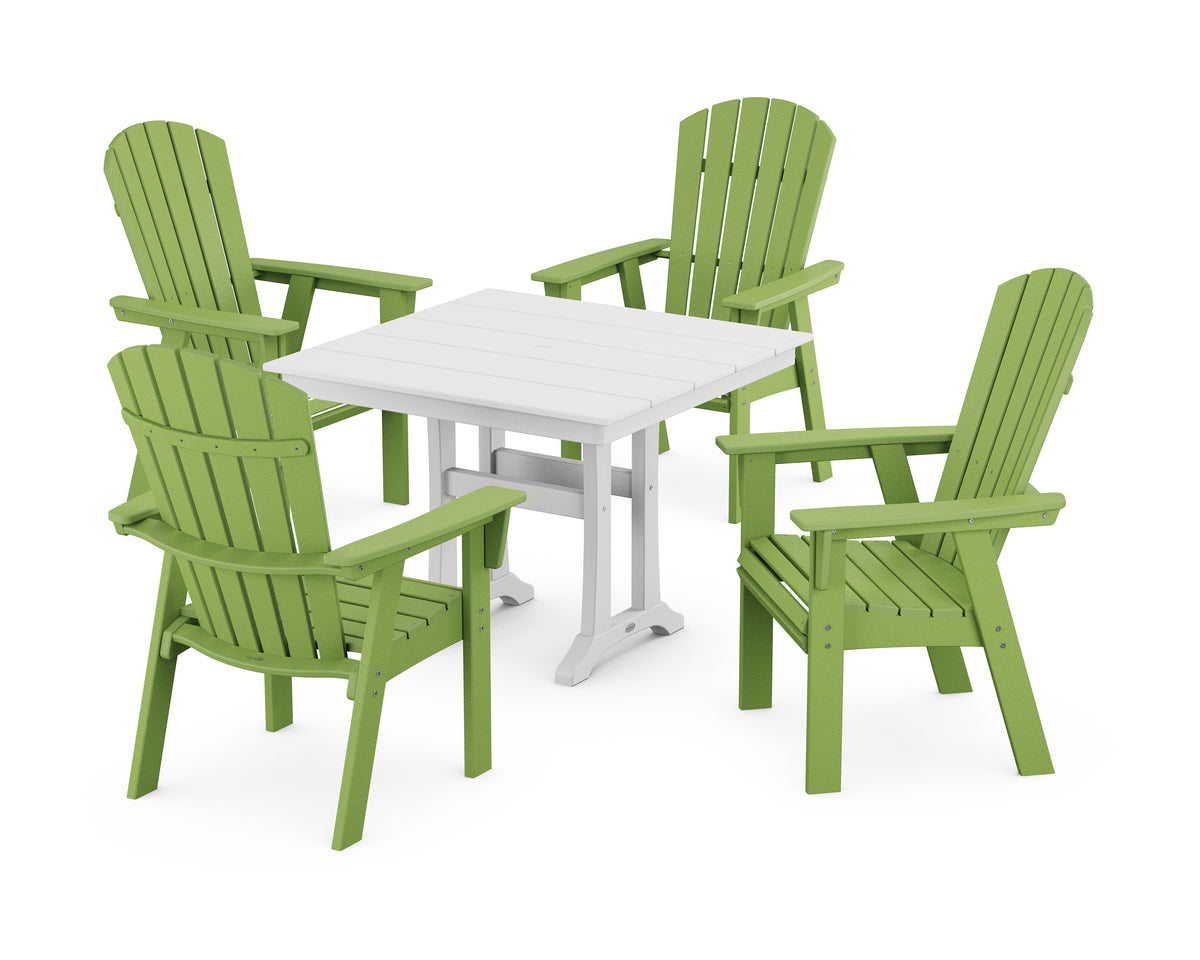 POLYWOOD Nautical Adirondack 5-Piece Farmhouse Dining Set with Trestle Legs - 37" Table in Lime / White