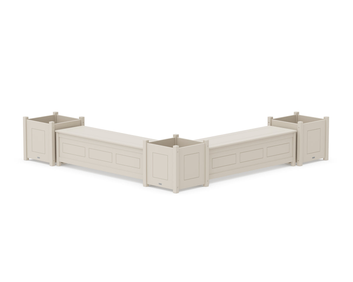 POLYWOOD 60" Country Living L-Shaped Planter Storage Bench Corner Set - Large in Sand