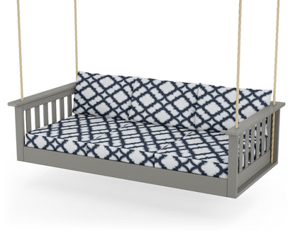 POLYWOOD Vineyard Daybed Swing in Slate Grey / Trellis Marine Indigo