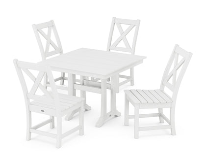 POLYWOOD Braxton Side Chair 5-Piece Farmhouse Dining Set with Trestle Legs in White