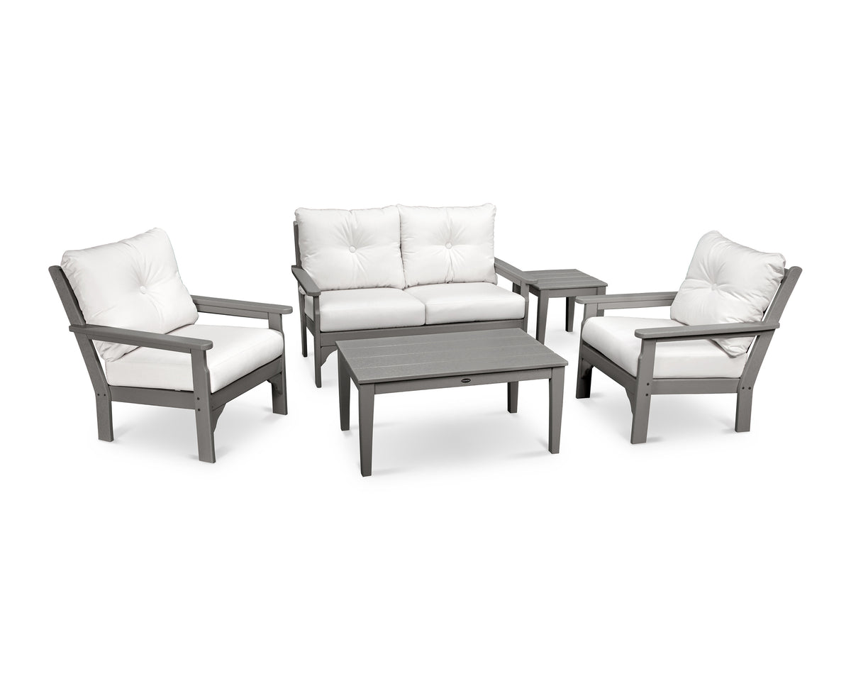 POLYWOOD Vineyard 5-Piece Deep Seating Set with Two Chairs and Loveseat in Slate Grey / Natural