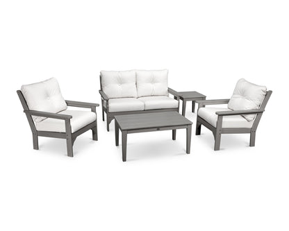 POLYWOOD Vineyard 5-Piece Deep Seating Set with Two Chairs and Loveseat in Slate Grey / Natural