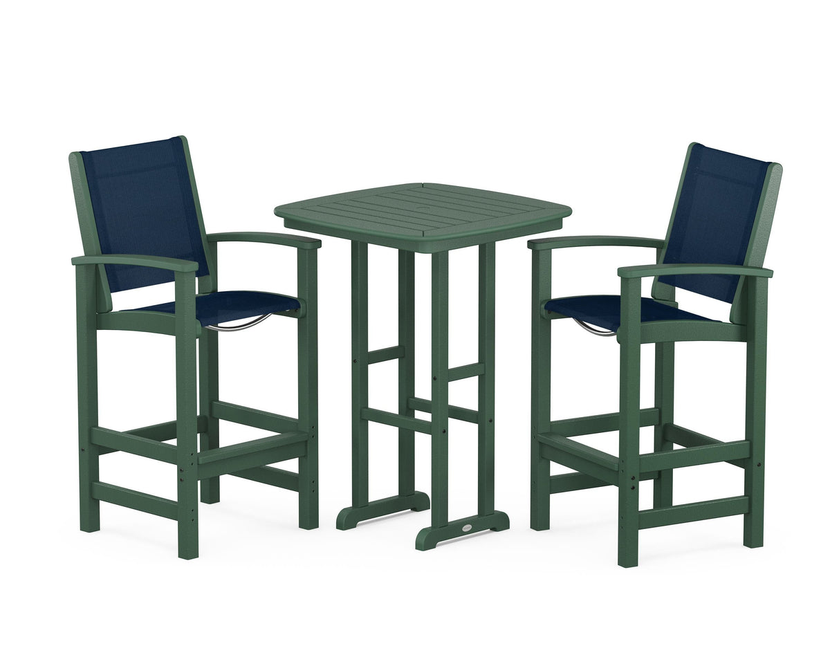 POLYWOOD Coastal 3-Piece Bar Set in Green / Navy Blue