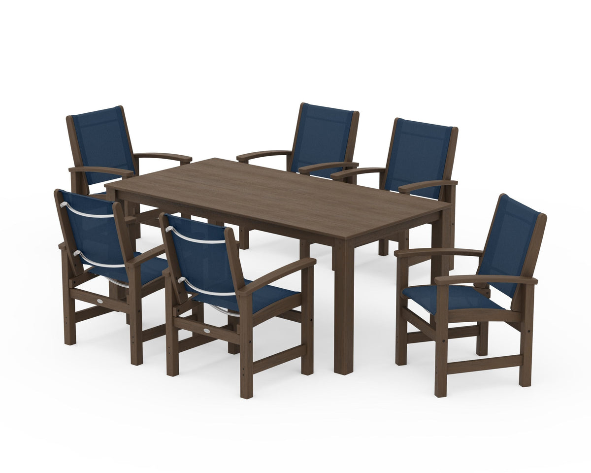 POLYWOOD Coastal 7-Piece Parsons Dining Set in Kona / Navy Blue