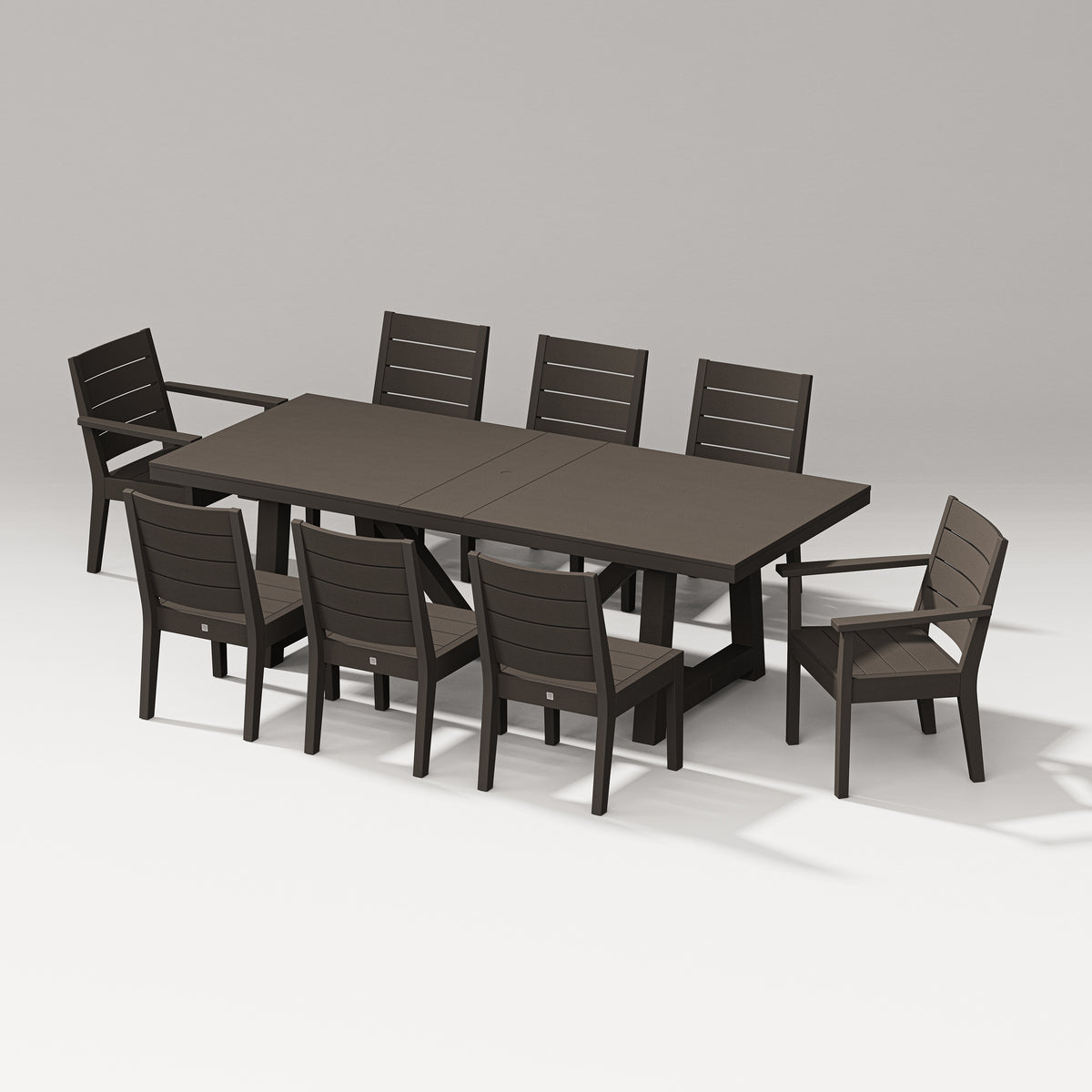POLYWOOD PW Designer Series Latitude 9-Piece A-Frame Table Dining Set in Vintage Coffee